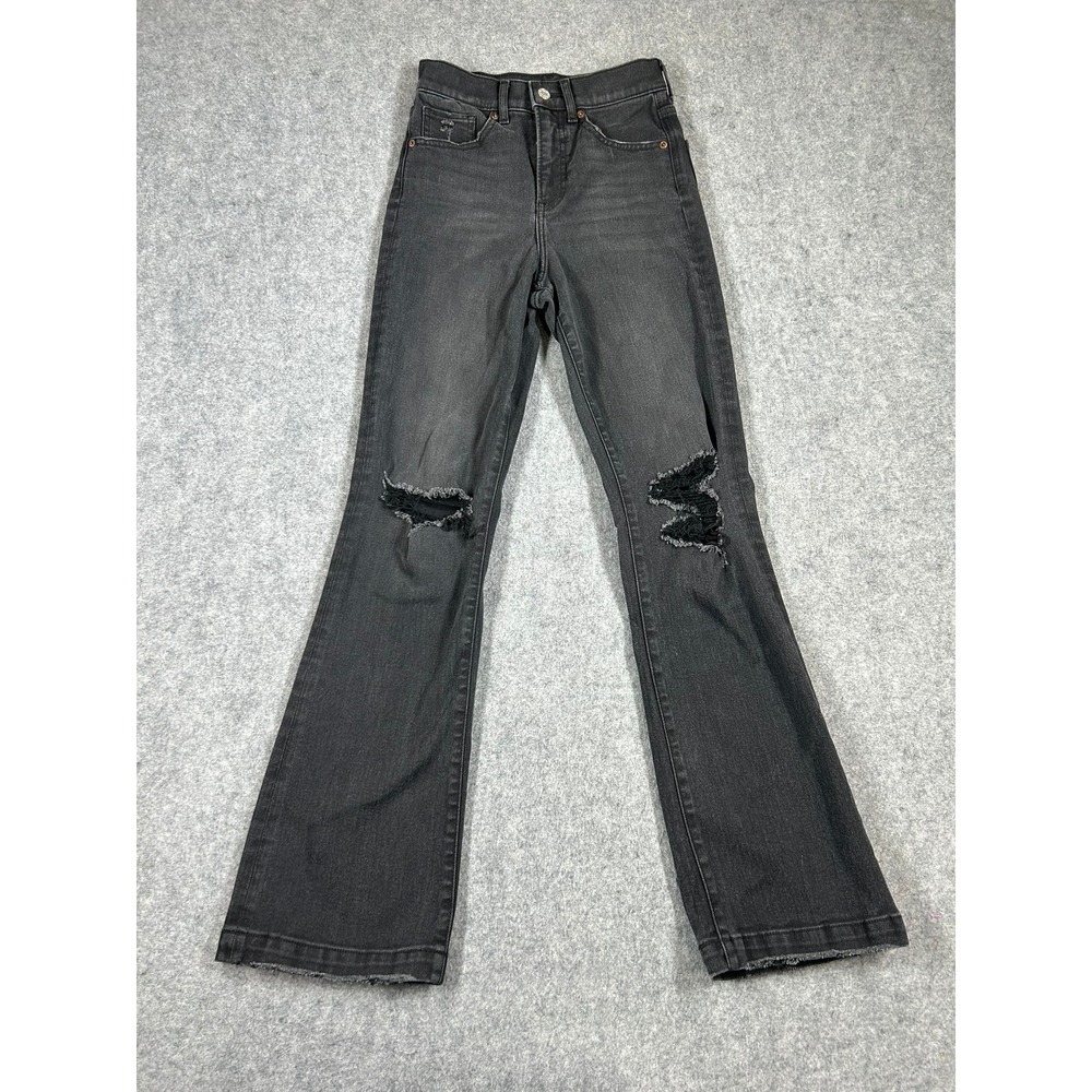 Express Jeans Womens 0 Black Distressed High Rise Raw Hem Stretch 90s Boot